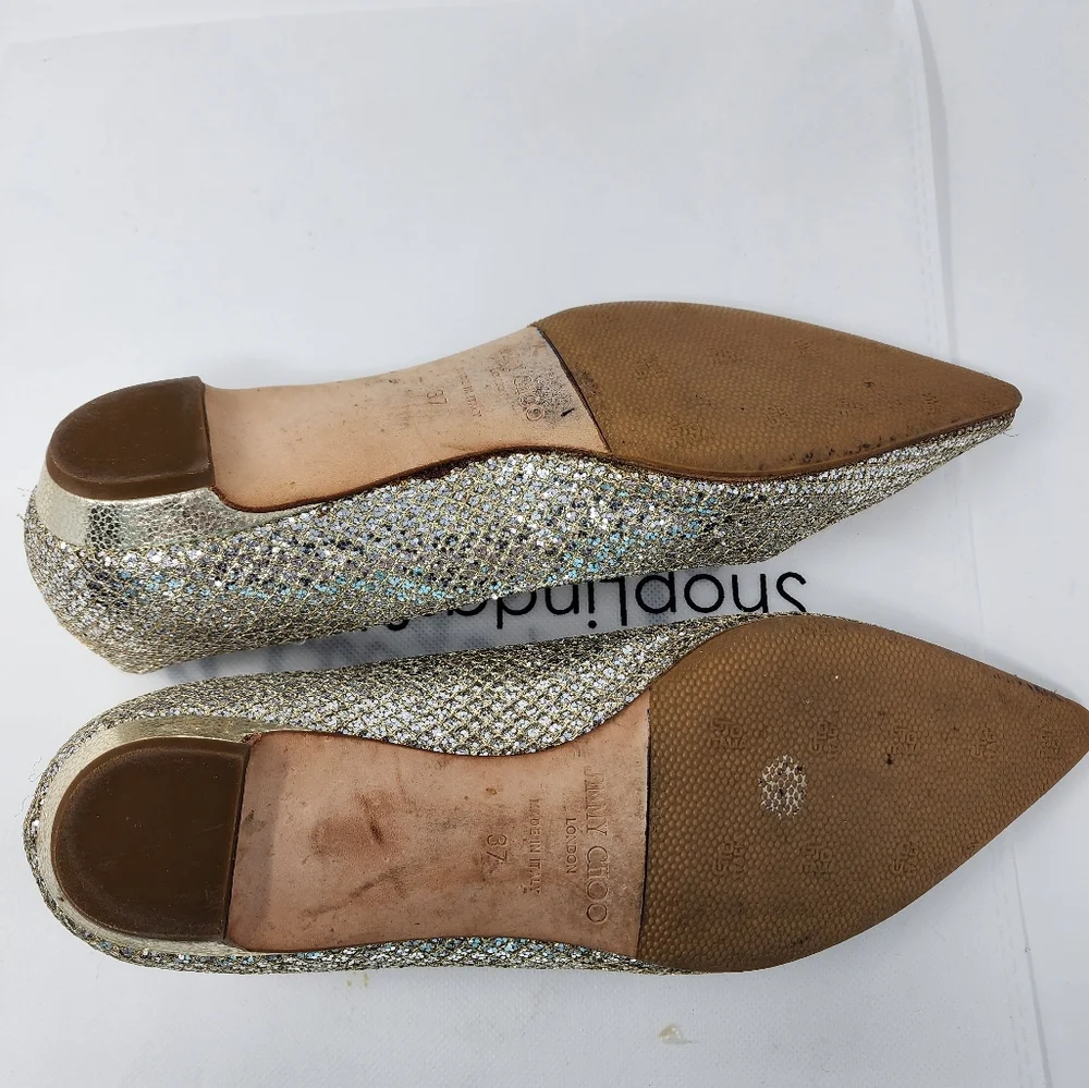 Jimmy Choo Silver Leather Flats 37